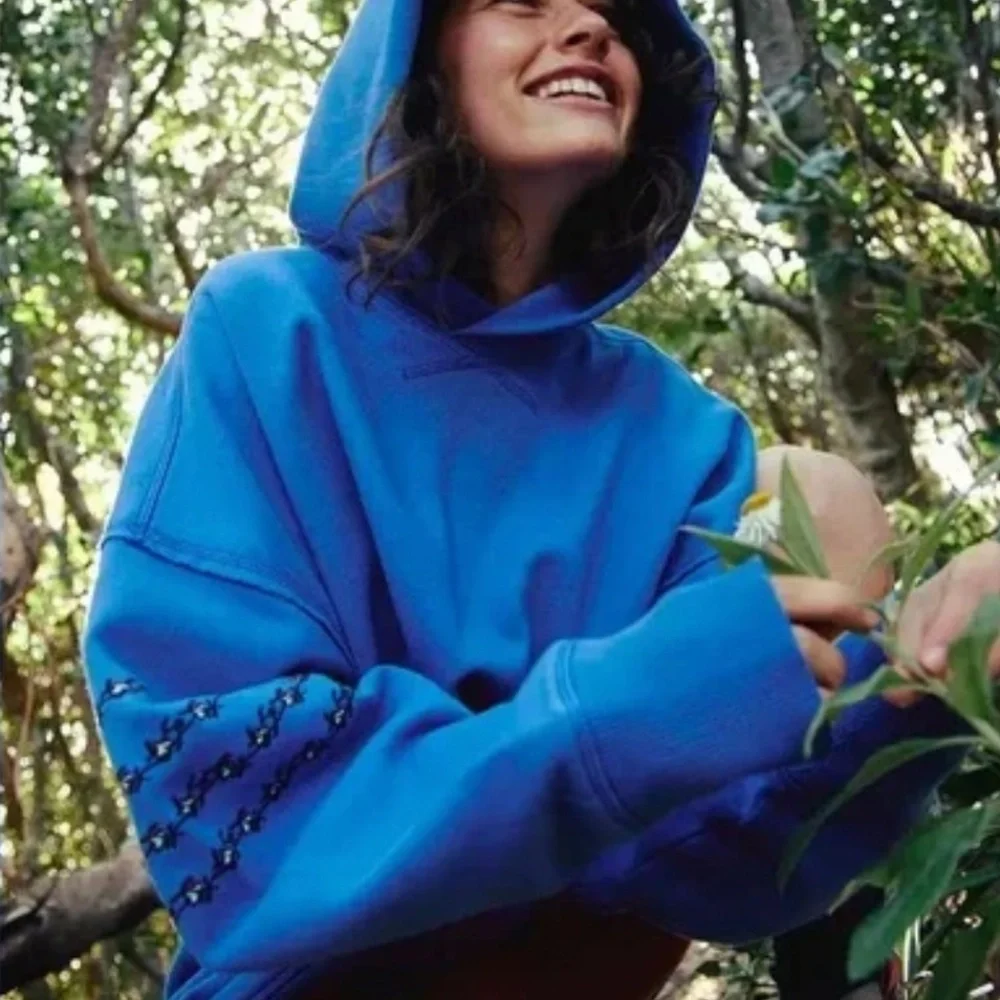 NWT FP Movement At My Best Embroidered Sweat Hoodie In Steller Blue SOLD OUT COL - Picture 3 of 6